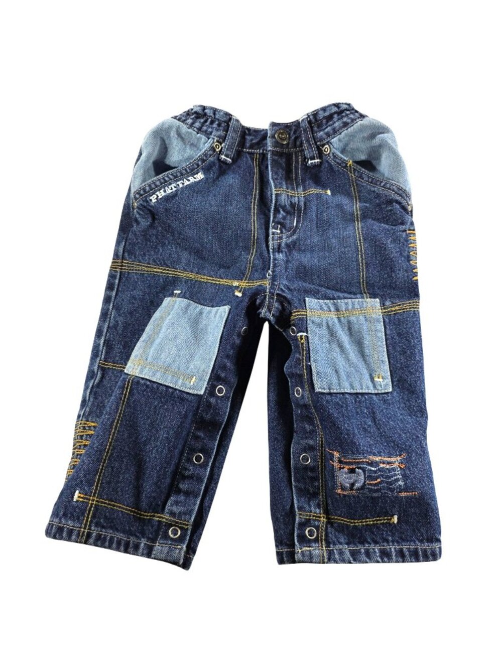 Phat Farm Jeans Baby 6-12 Months Patchwork Denim Pants Snap Closures Embroidered